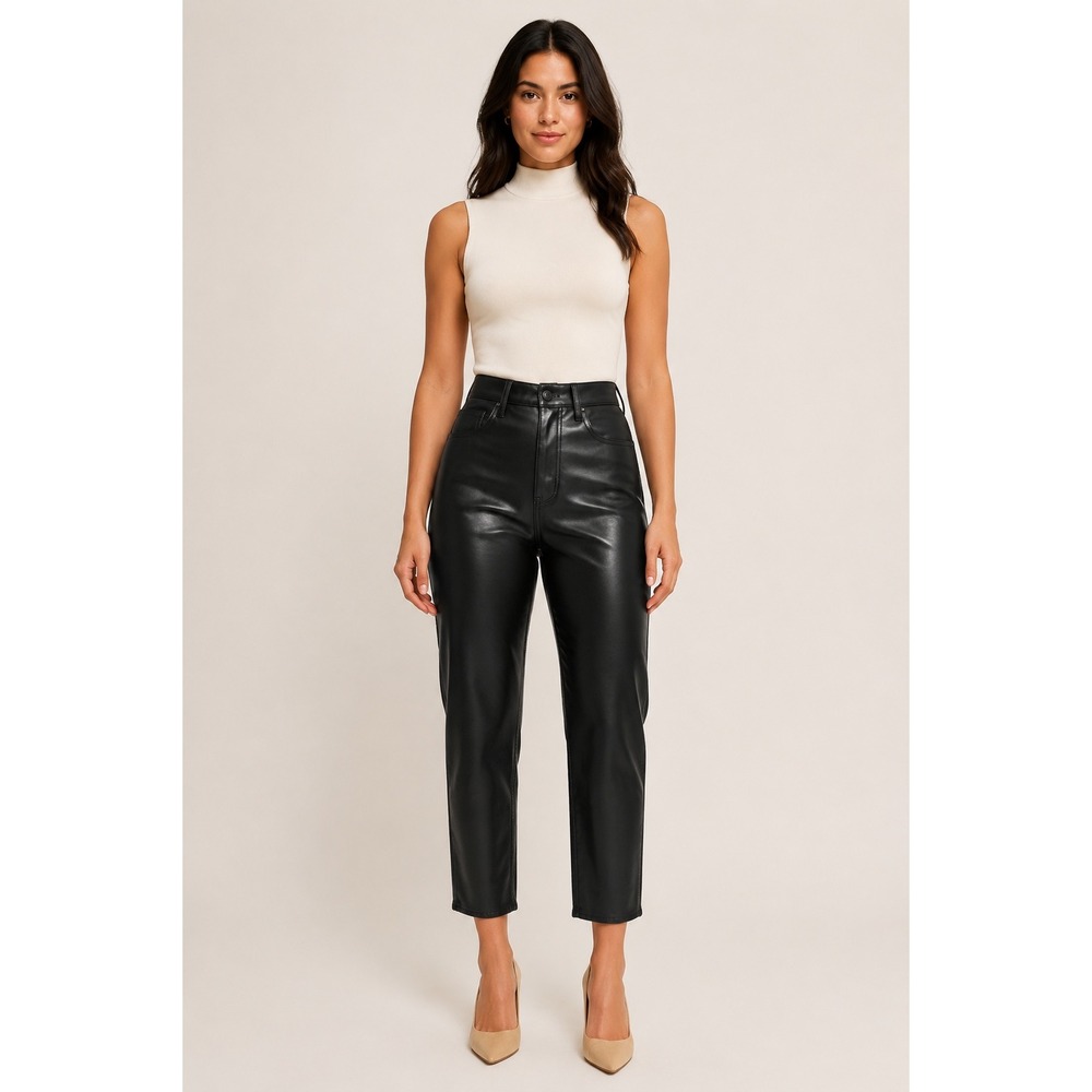 Abercrombie & Fitch Vegan Leather High Rise Ankle Straight Pants Black 30/10